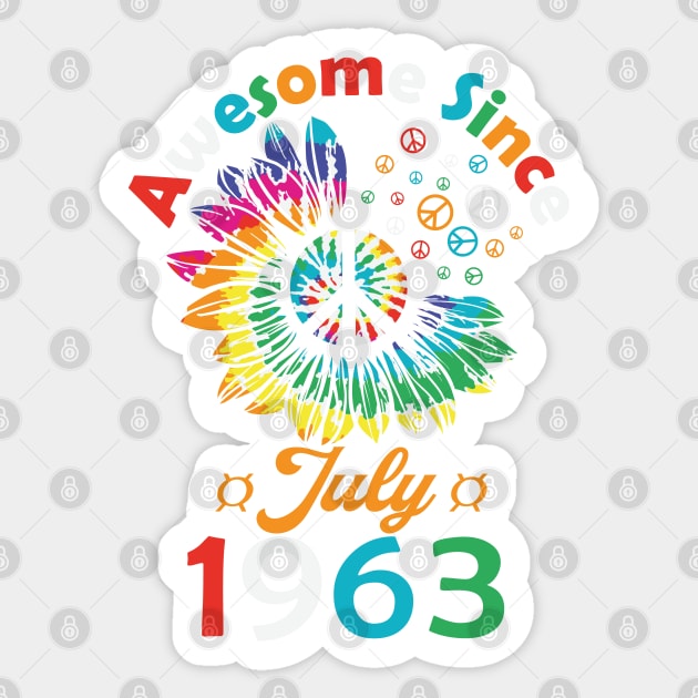 Funny Birthday Quote, Awesome Since July 1963, Retro Birthday Sticker by Estrytee